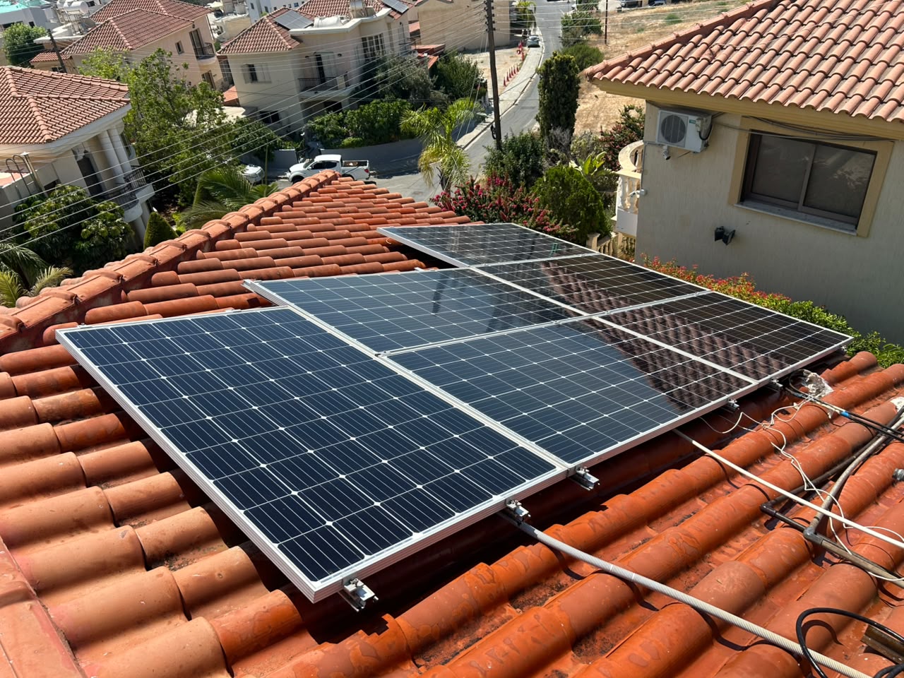 Same solar panels after cleaning, clear and reflective